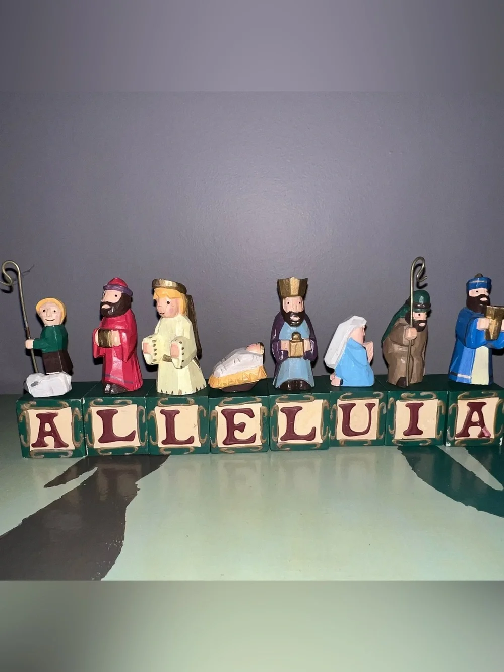 Midwest Of Cannon Falls Wooden Christmas Nativity Figurine Blocks ALLELUIA